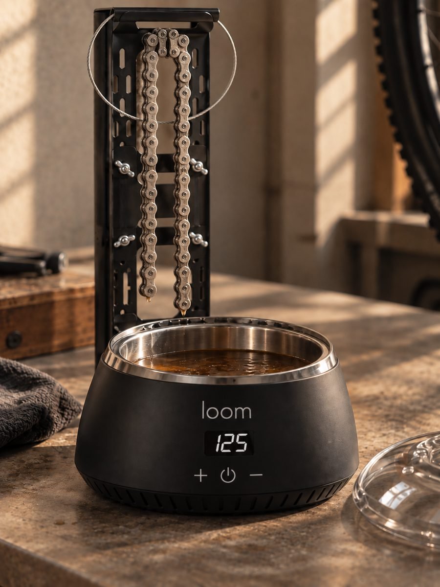 A waxed chain hanging on the pot's bracket to set