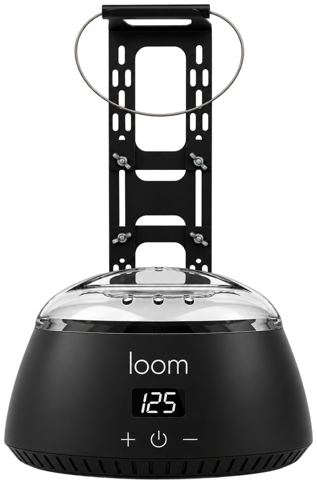 The loom wax pot with its chain-hanging bracket